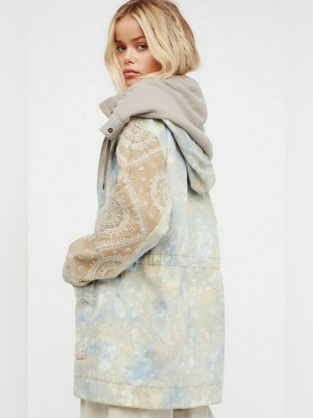 Free People Hooded Tie Dye Jean Jacket